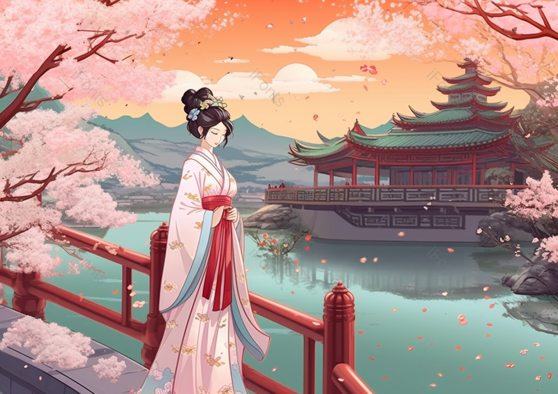 国潮古代少女风景山水画,插画/手绘图,插画/手绘图库,插画/手绘图下载,插画/手绘